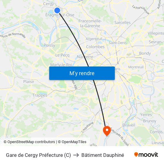 Gare de Cergy Préfecture (C) to Bâtiment Dauphiné map