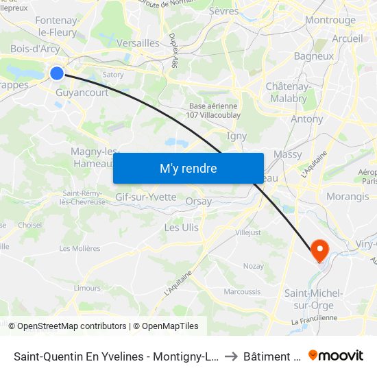 Saint-Quentin En Yvelines - Montigny-Le-Bretonneux to Bâtiment Hiver map