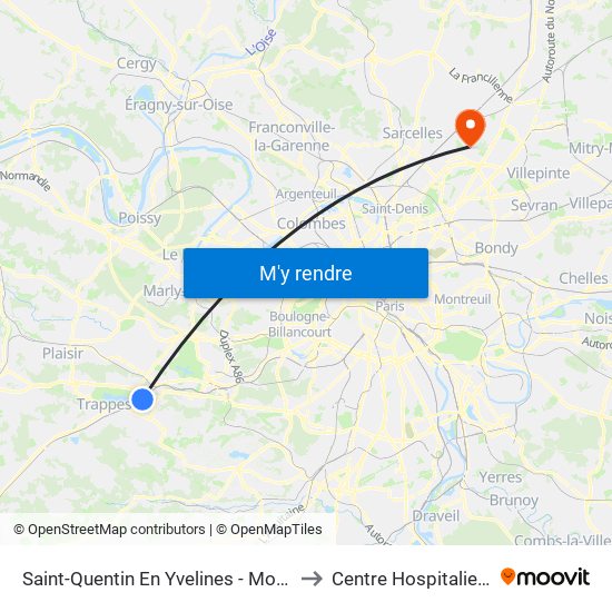 Saint-Quentin En Yvelines - Montigny-Le-Bretonneux to Centre Hospitalier de Gonesse map