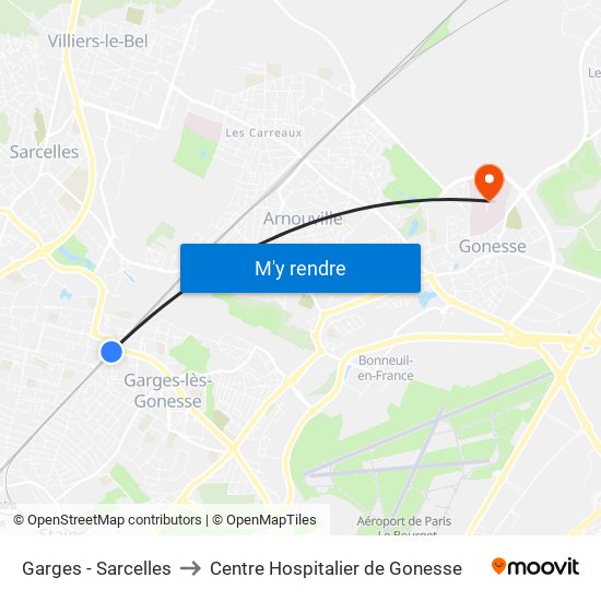 Garges - Sarcelles to Centre Hospitalier de Gonesse map