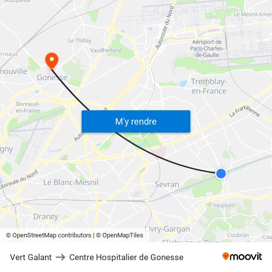Vert Galant to Centre Hospitalier de Gonesse map