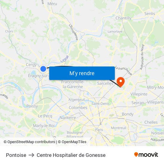 Pontoise to Centre Hospitalier de Gonesse map