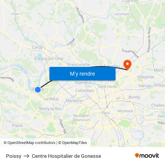Poissy to Centre Hospitalier de Gonesse map