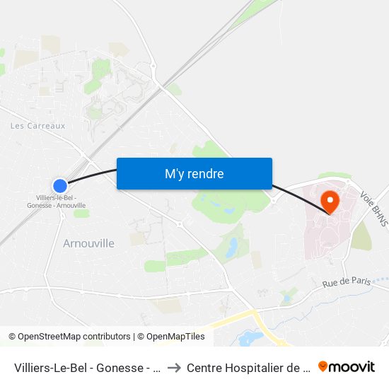 Villiers-Le-Bel - Gonesse - Arnouville to Centre Hospitalier de Gonesse map