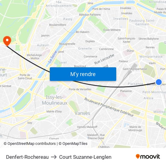 Denfert-Rochereau to Court Suzanne-Lenglen map