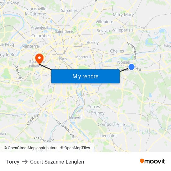 Torcy to Court Suzanne-Lenglen map