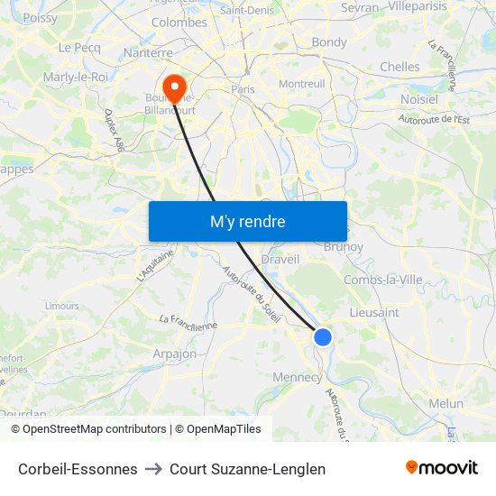 Corbeil-Essonnes to Court Suzanne-Lenglen map