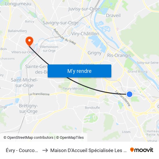 Évry - Courcouronnes to Maison D'Accueil Spécialisée Les Jours Heureux map