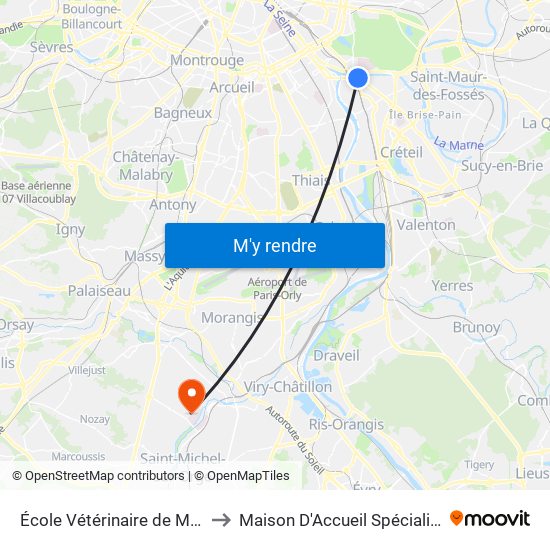 École Vétérinaire de Maisons-Alfort - Métro to Maison D'Accueil Spécialisée Les Jours Heureux map