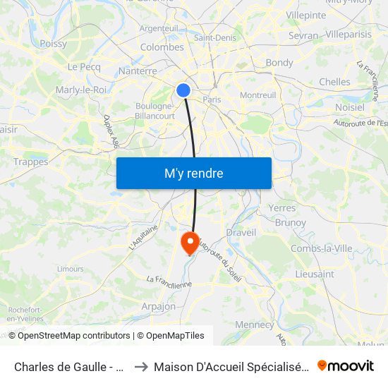 Charles de Gaulle - Étoile - Wagram to Maison D'Accueil Spécialisée Les Jours Heureux map