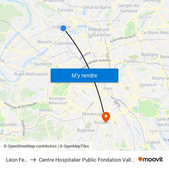 Léon Feix to Centre Hospitalier Public Fondation Vallée map