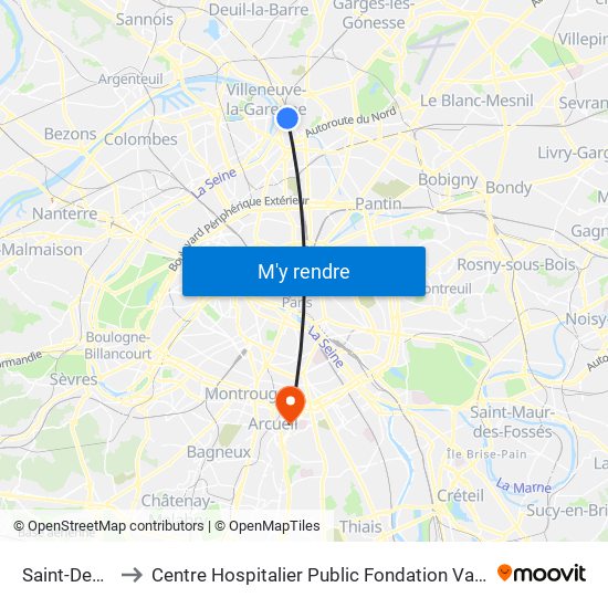 Saint-Denis to Centre Hospitalier Public Fondation Vallée map