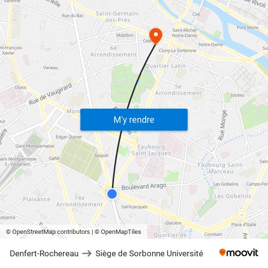 Denfert-Rochereau to Siège de Sorbonne Université map