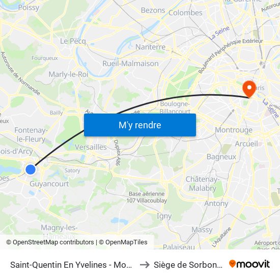 Saint-Quentin En Yvelines - Montigny-Le-Bretonneux to Siège de Sorbonne Université map