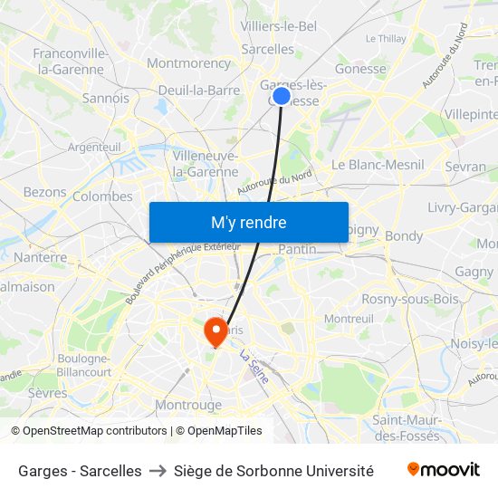 Garges - Sarcelles to Siège de Sorbonne Université map