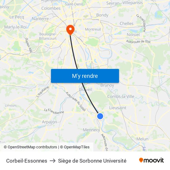 Corbeil-Essonnes to Siège de Sorbonne Université map