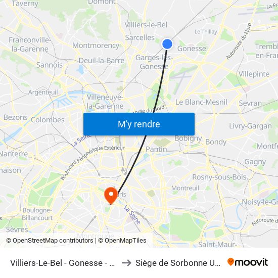 Villiers-Le-Bel - Gonesse - Arnouville to Siège de Sorbonne Université map
