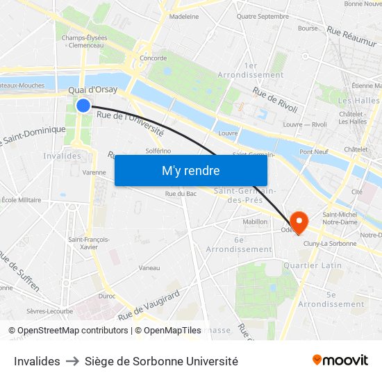 Invalides to Siège de Sorbonne Université map