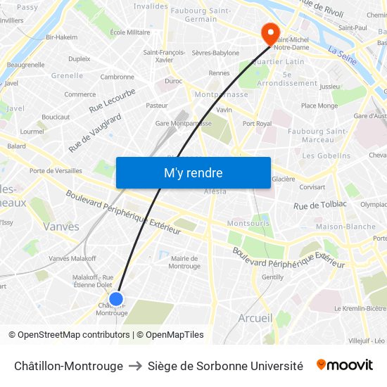 Châtillon-Montrouge to Siège de Sorbonne Université map