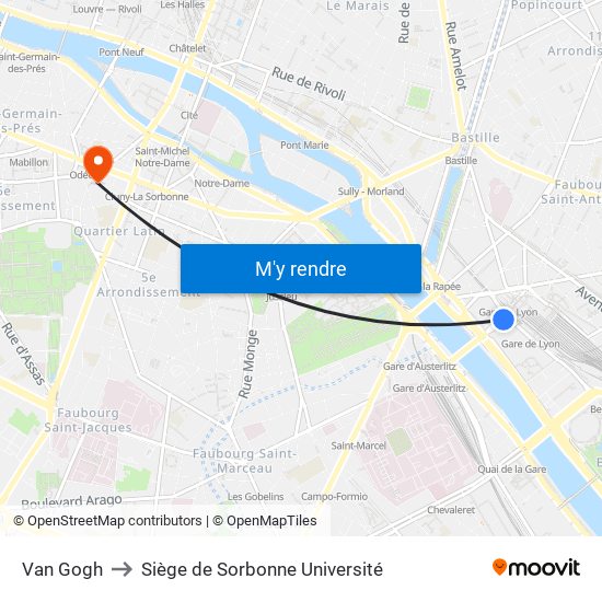 Gare de Lyon - Van Gogh to Siège de Sorbonne Université map