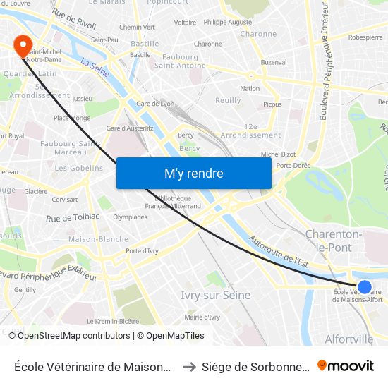 École Vétérinaire de Maisons-Alfort - Métro to Siège de Sorbonne Université map