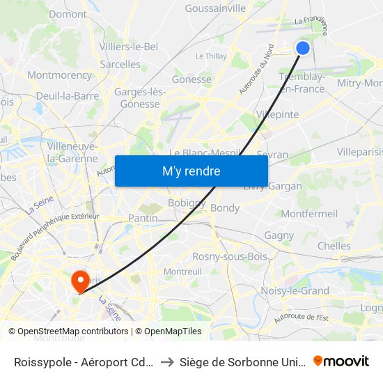 Roissypole - Aéroport Cdg1 (E2) to Siège de Sorbonne Université map