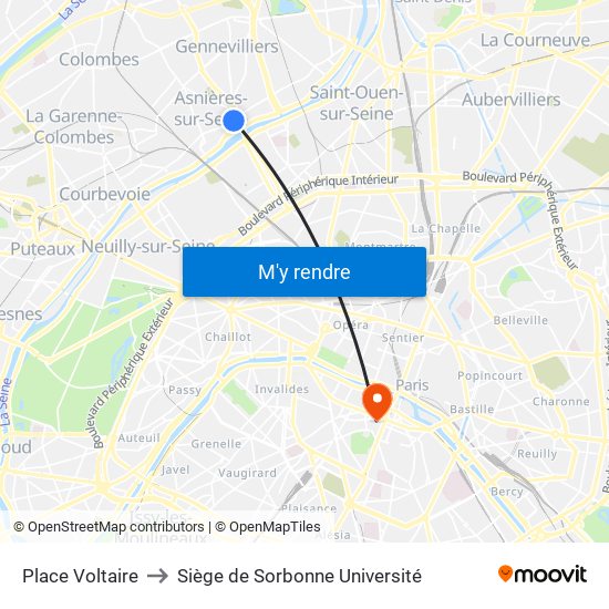 Place Voltaire to Siège de Sorbonne Université map