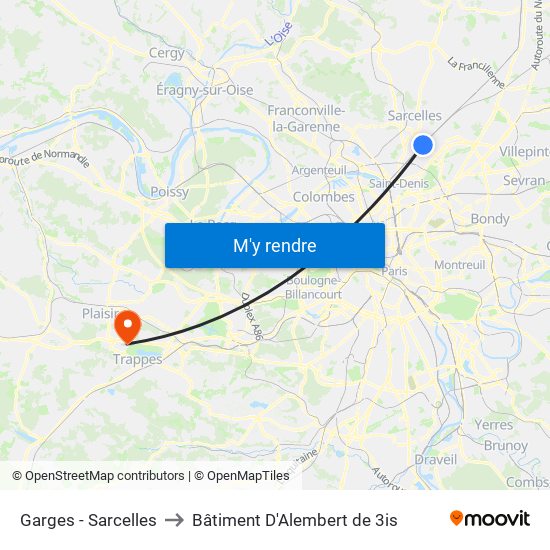 Garges - Sarcelles to Bâtiment D'Alembert de 3is map