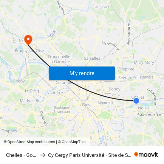 Chelles - Gournay to Cy Cergy Paris Université - Site de Saint Martin map