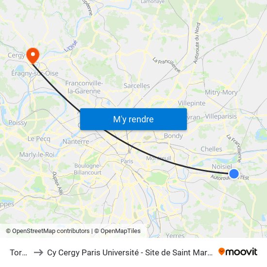 Torcy to Cy Cergy Paris Université - Site de Saint Martin map