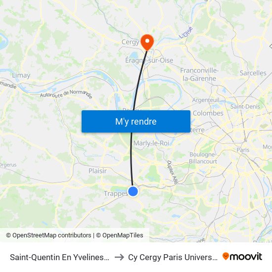 Saint-Quentin En Yvelines - Montigny-Le-Bretonneux to Cy Cergy Paris Université - Site de Saint Martin map