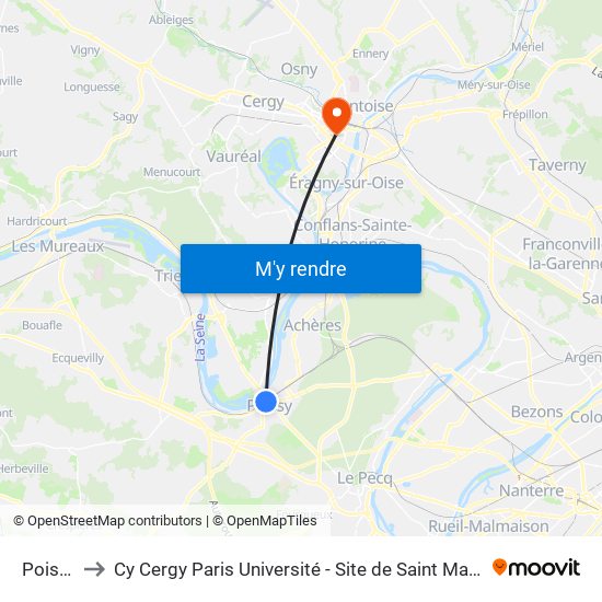 Poissy to Cy Cergy Paris Université - Site de Saint Martin map