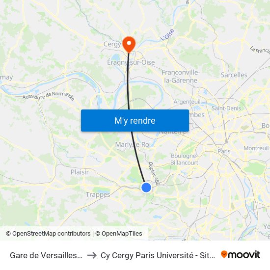 Gare de Versailles - Chantiers to Cy Cergy Paris Université - Site de Saint Martin map