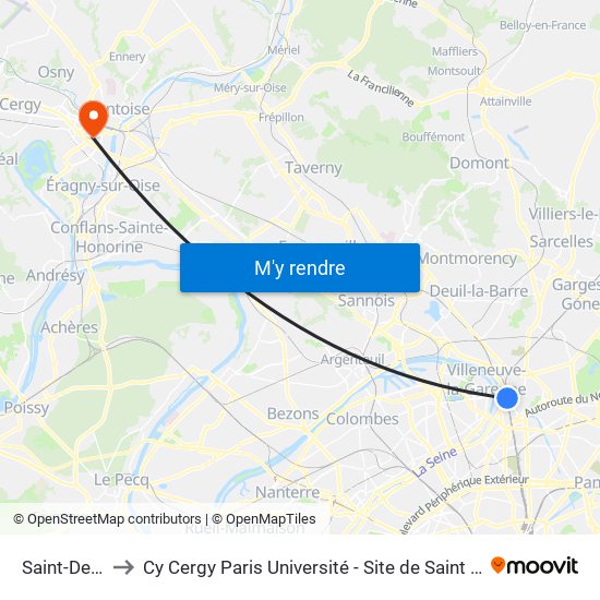 Saint-Denis to Cy Cergy Paris Université - Site de Saint Martin map
