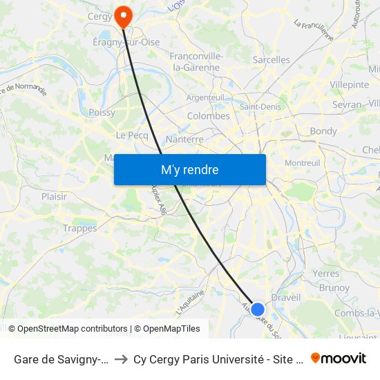 Gare de Savigny-Sur-Orge to Cy Cergy Paris Université - Site de Saint Martin map