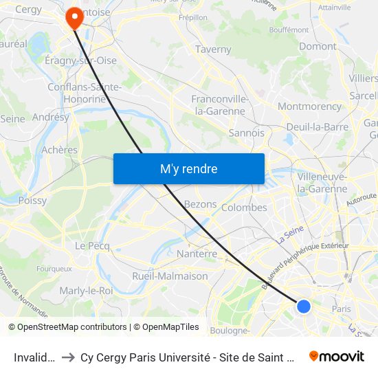 Invalides to Cy Cergy Paris Université - Site de Saint Martin map