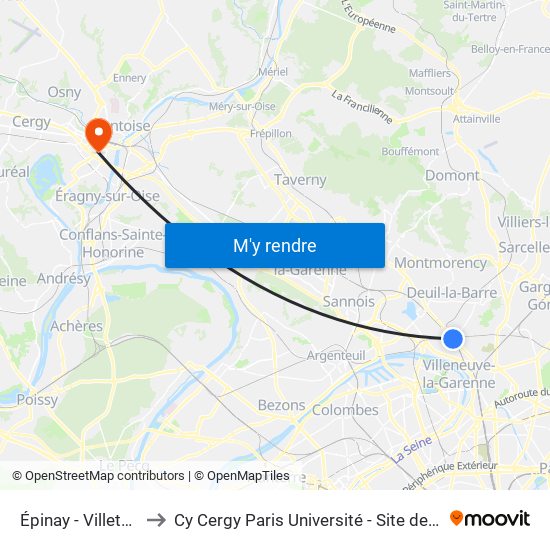 Épinay - Villetaneuse to Cy Cergy Paris Université - Site de Saint Martin map