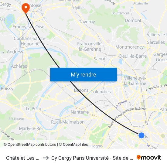 Châtelet Les Halles to Cy Cergy Paris Université - Site de Saint Martin map