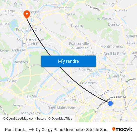 Pont Cardinet to Cy Cergy Paris Université - Site de Saint Martin map