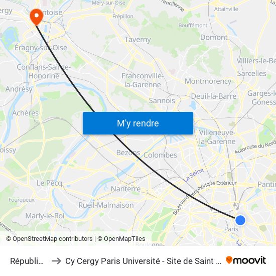 République to Cy Cergy Paris Université - Site de Saint Martin map