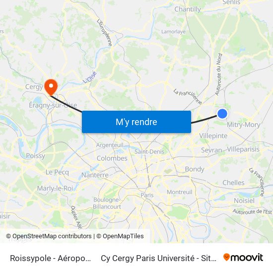 Roissypole - Aéroport Cdg1 (E2) to Cy Cergy Paris Université - Site de Saint Martin map