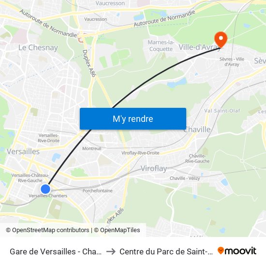 Gare de Versailles - Chantiers to Centre du Parc de Saint-Cloud map