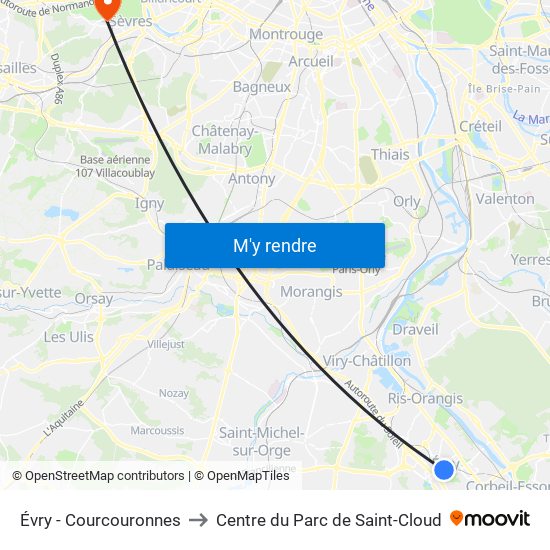 Évry - Courcouronnes to Centre du Parc de Saint-Cloud map