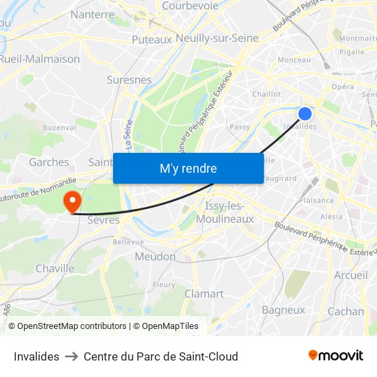 Invalides to Centre du Parc de Saint-Cloud map
