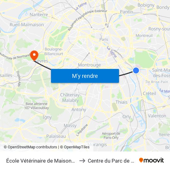 École Vétérinaire de Maisons-Alfort - Métro to Centre du Parc de Saint-Cloud map