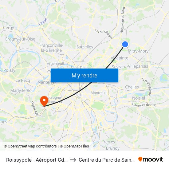 Roissypole - Aéroport Cdg1 (E2) to Centre du Parc de Saint-Cloud map