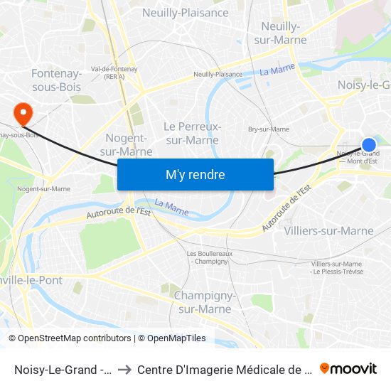 Noisy-Le-Grand - Mont D'Est to Centre D'Imagerie Médicale de Fontenay-Sous-Bois map