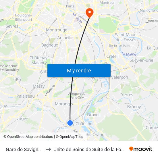Gare de Savigny-Sur-Orge to Unité de Soins de Suite de la Fondation Rothschild map