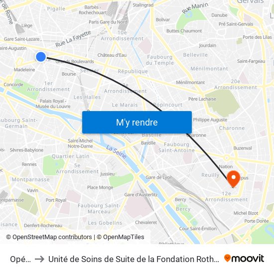 Opéra to Unité de Soins de Suite de la Fondation Rothschild map