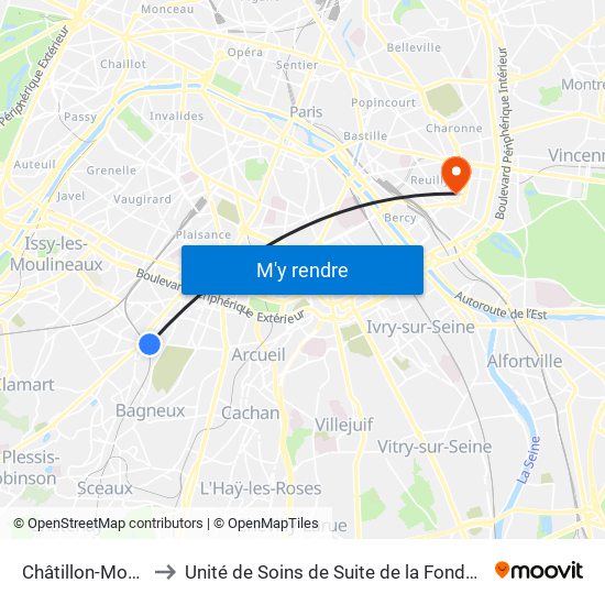 Châtillon-Montrouge to Unité de Soins de Suite de la Fondation Rothschild map